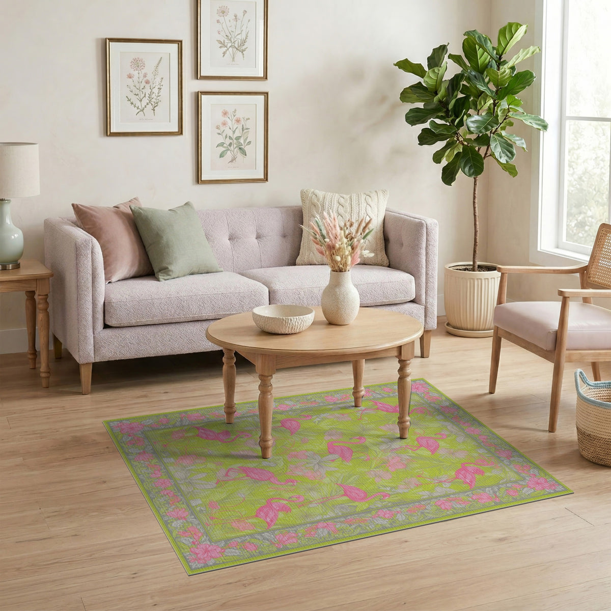 Floral Vintage Pink Flamingo Floral Area Rug