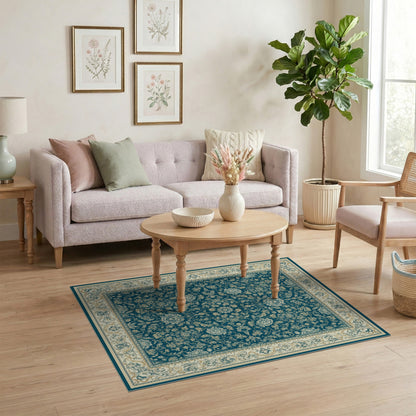 Floral Blue and Teal Floral Persian Area Rug