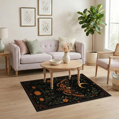 Midnight Skull Moth Orange Area Rug