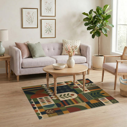 Multi-color and Patterns Multi-Color Geometric Leaf Area Rug