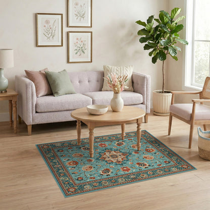 Teal Persian Floral Medallion No. 3 Area Rug