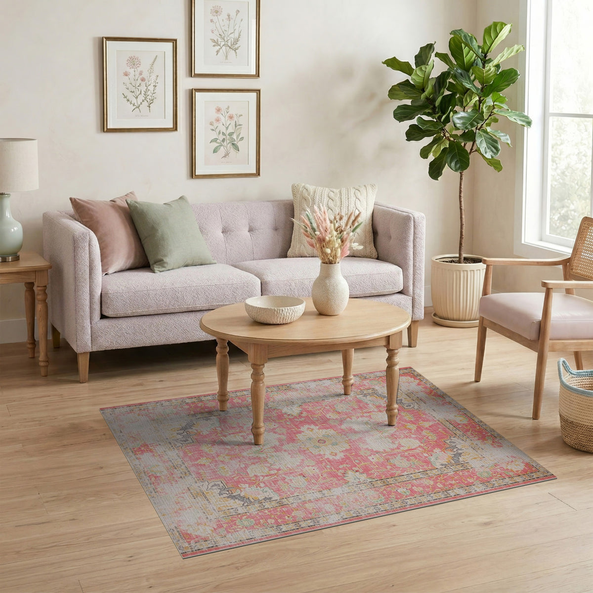 Pink Distressed Floral Vintage Distressed Vintage Area Rug