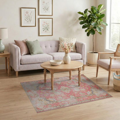 Pink Distressed Floral Vintage Distressed Vintage Area Rug