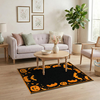 Halloween Orange Pumpkin Bat Area Rug