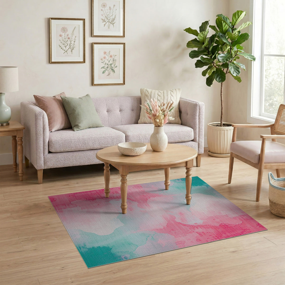 Pink Teal Abstract Area Rug