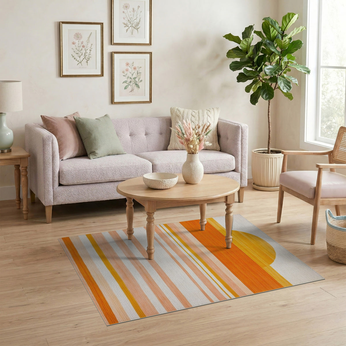 Orange Sunset Striped Washable Area Rug