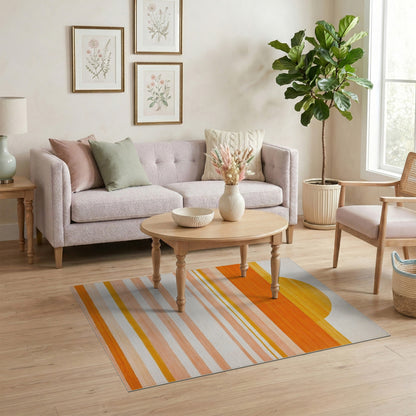 Orange Sunset Striped Washable Area Rug