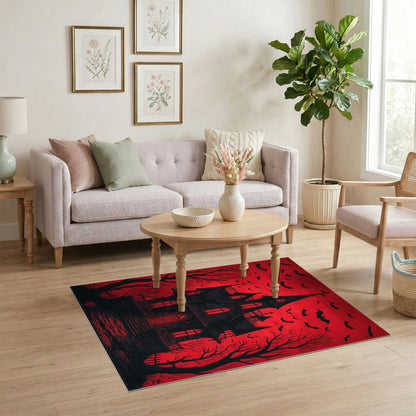 Haunted House Red Area Rug