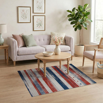 Distressed American Flag Washable Area Rug