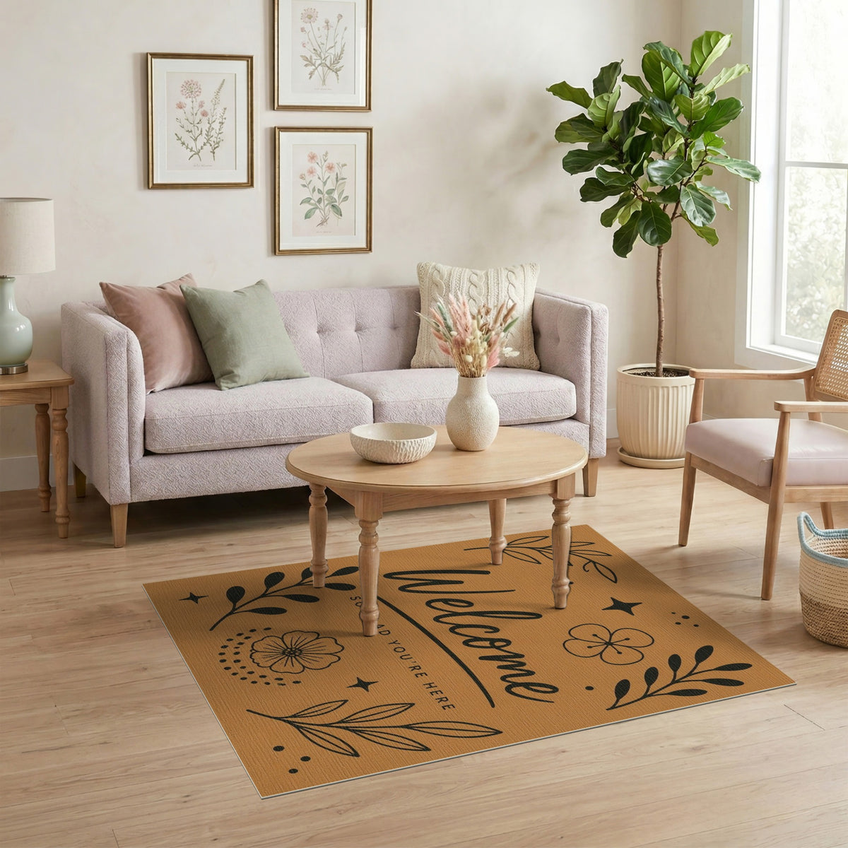 Welcome Brown Boho Floral Rug