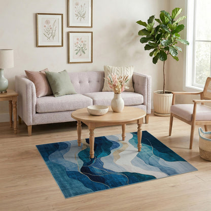 Blue Teal Wave Abstract Area Rug