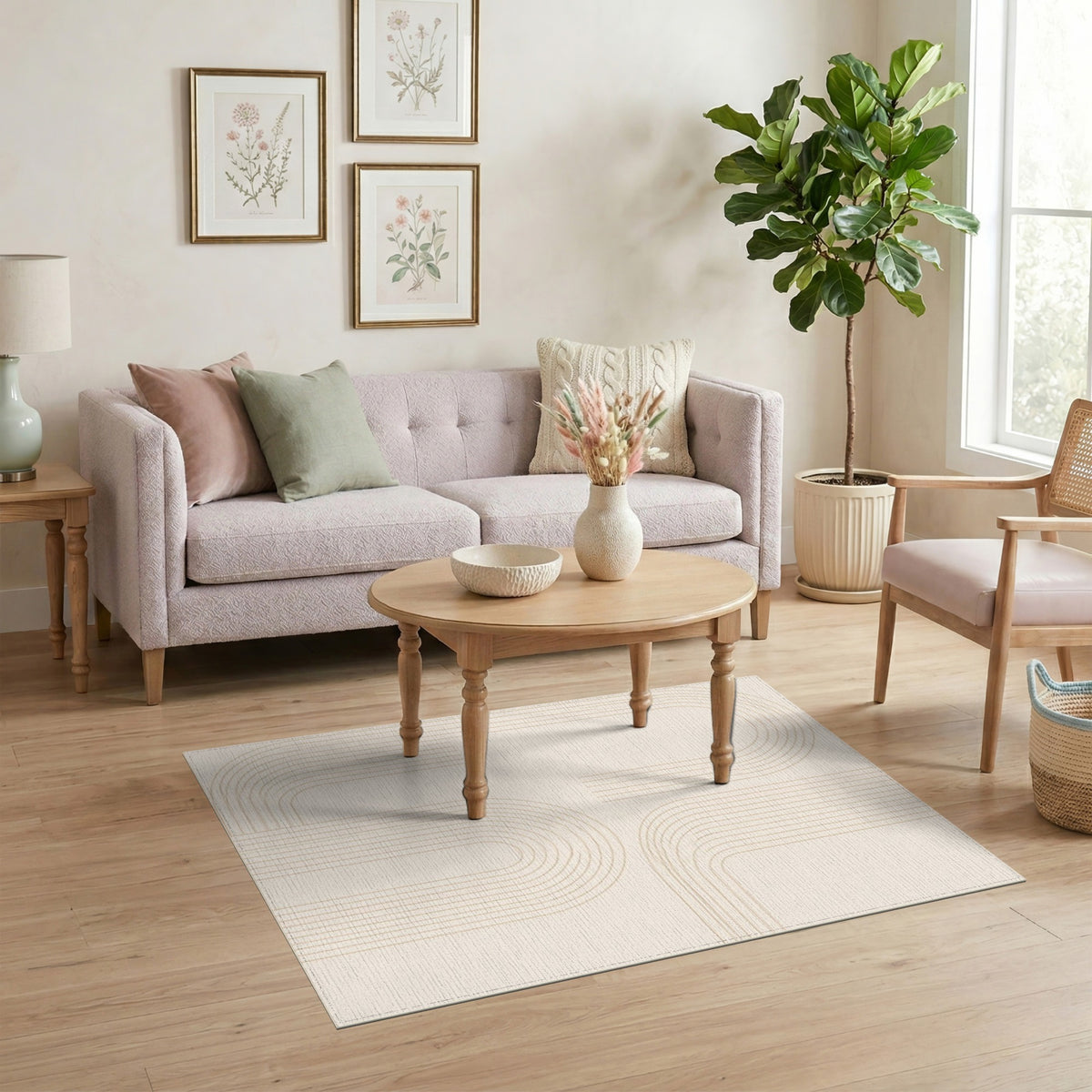 Beige Geometric Arch Geometric Modern Area Rug