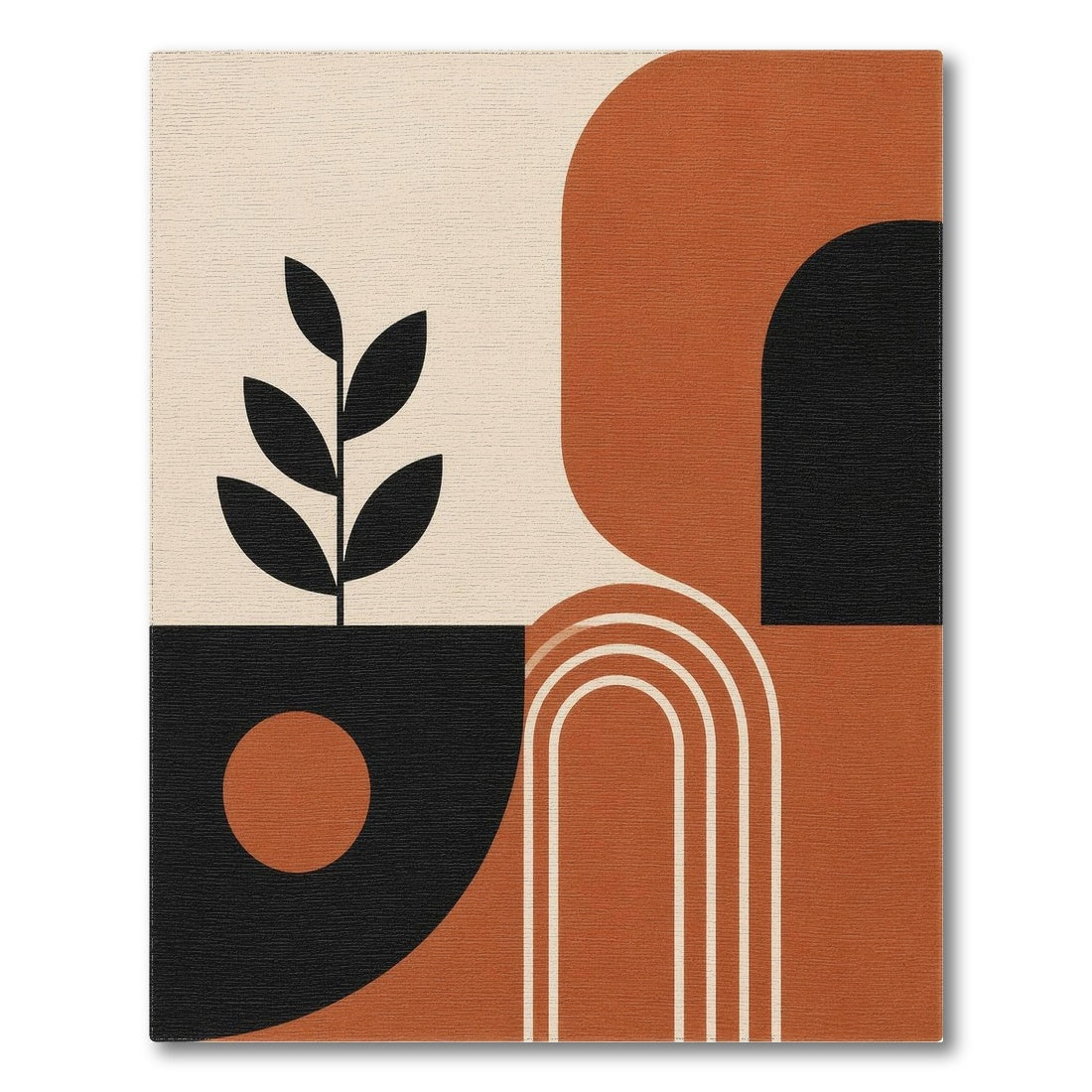 Geometric Area Rug with Leaf Silhouette in Earth Tones