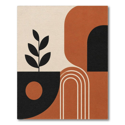 Geometric Area Rug with Leaf Silhouette in Earth Tones