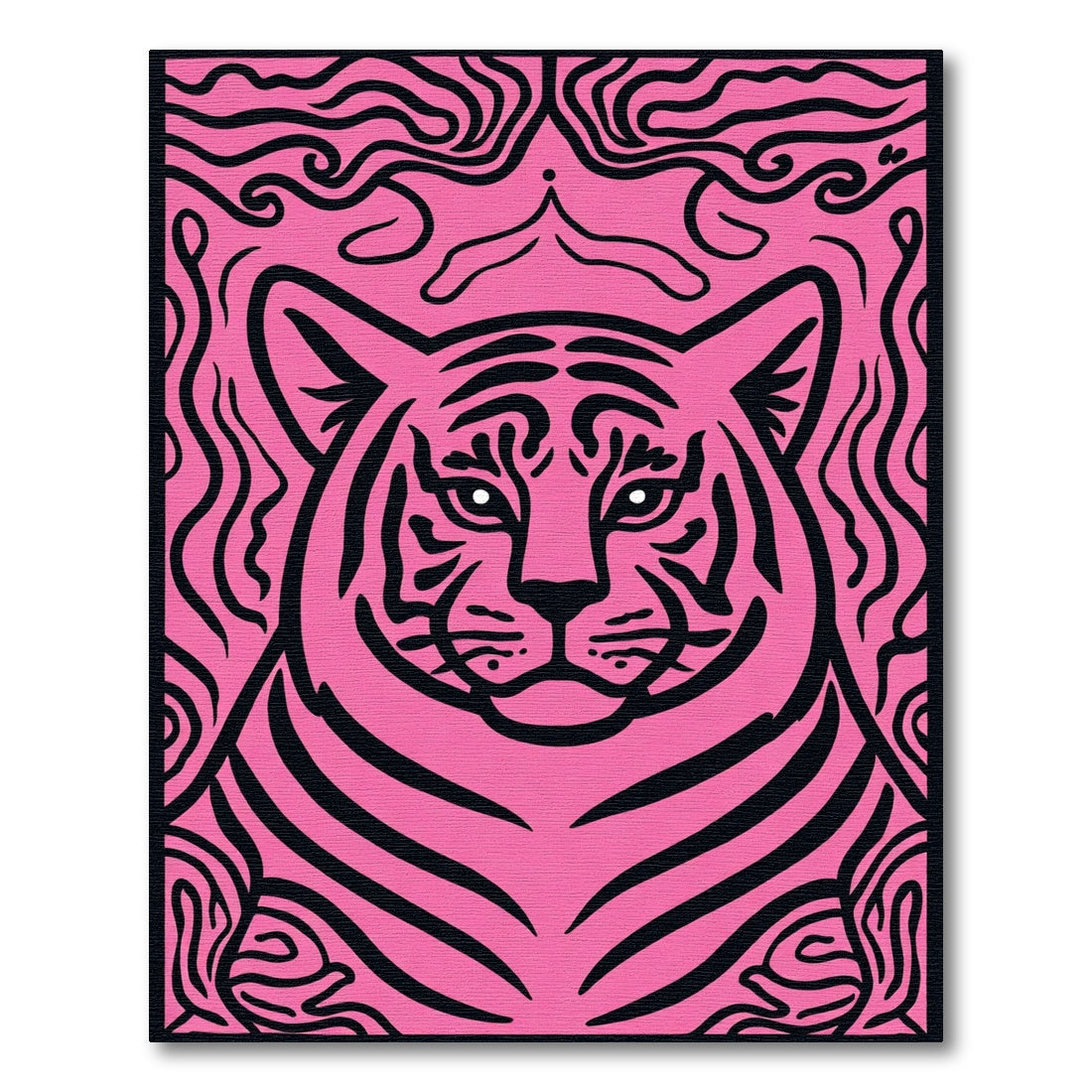 Bold Pink Black Tiger Face Rug