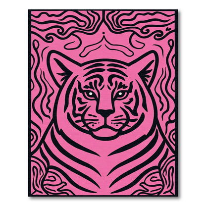 Bold Pink Black Tiger Face Rug