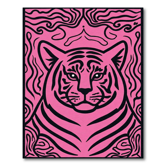 Bold Pink Black Tiger Face Rug
