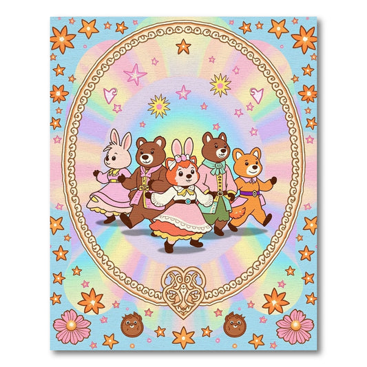 Whimsical Pastel Rainbow Bear Family Ensemble Rug
