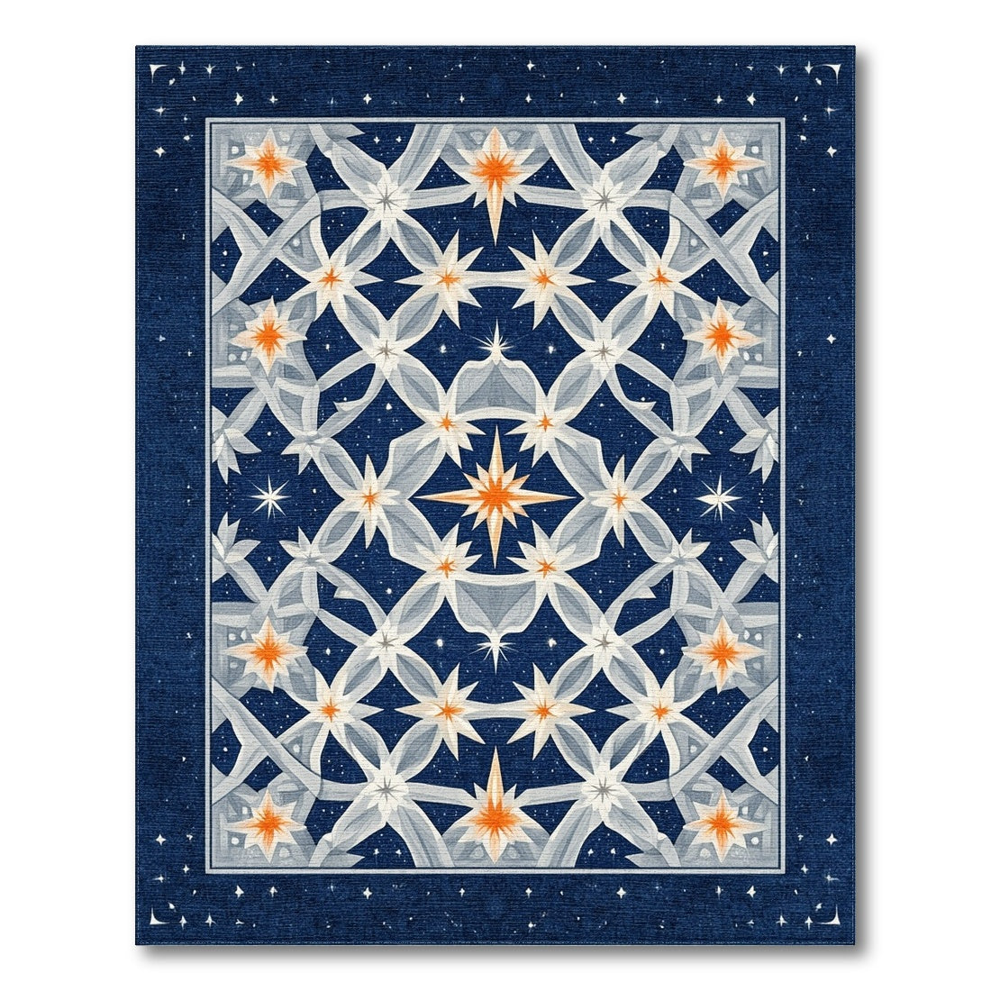 Navy Blue Star Lattice Geometric Area Rug
