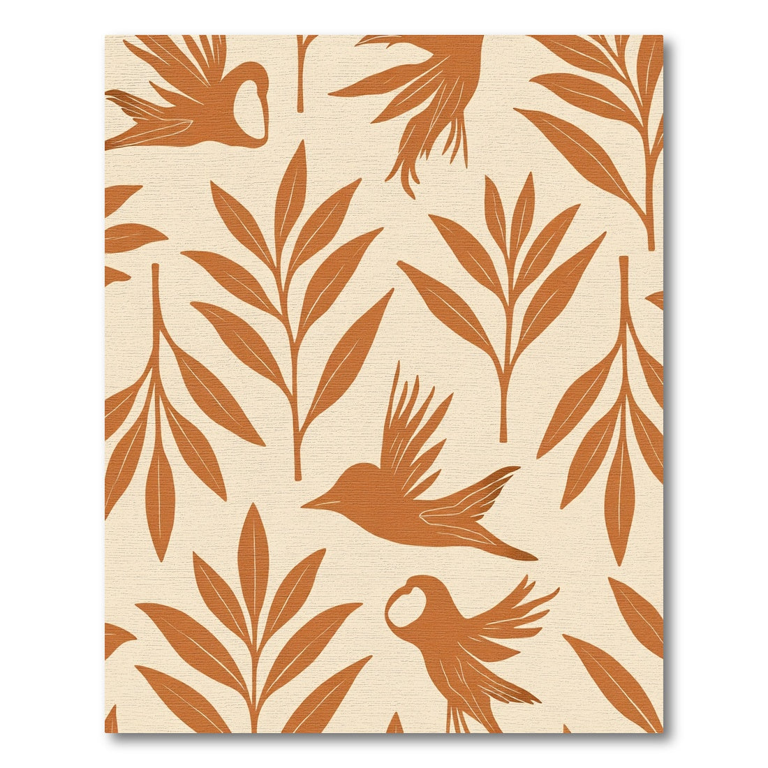 Terracotta Birds Fern Branches Rug