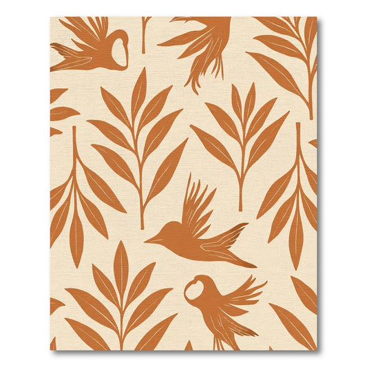 Terracotta Birds Fern Branches Rug
