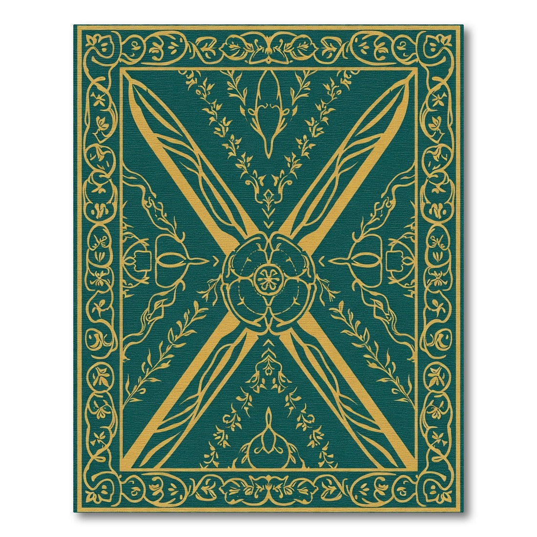 Teal Gold Floral Medallion Border Rug
