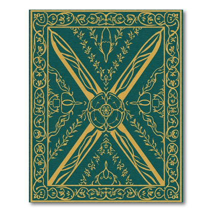 Teal Gold Floral Medallion Border Rug