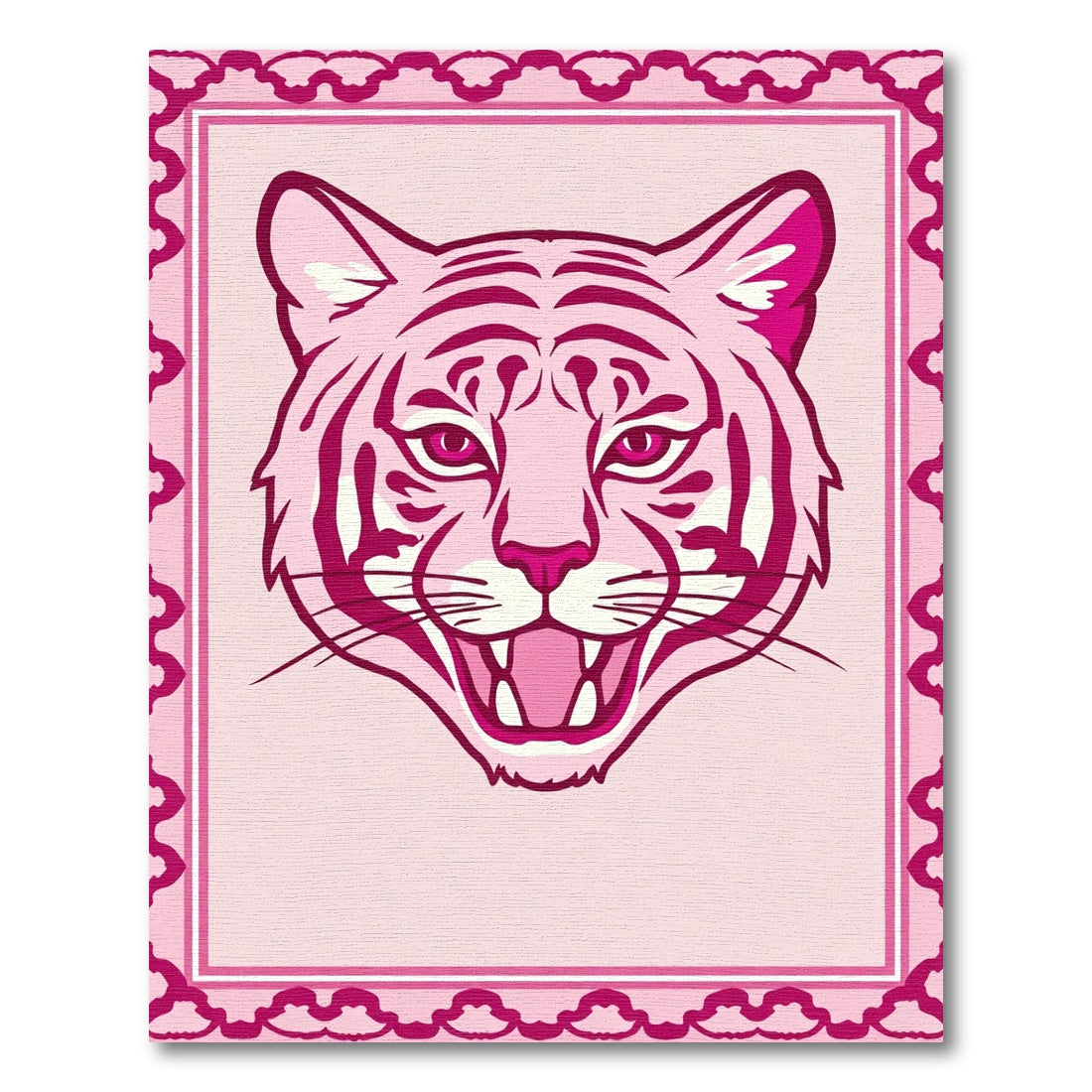 Pink Tiger Face With Decorative Border Rug