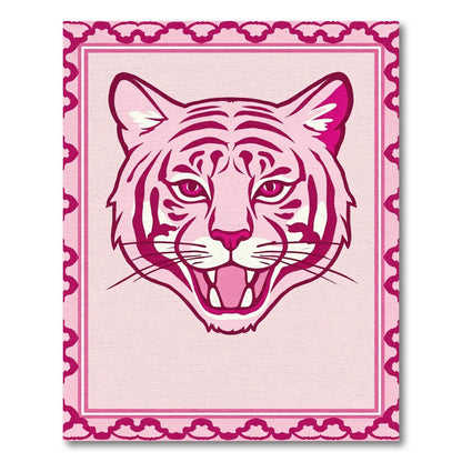 Pink Tiger Face With Decorative Border Rug