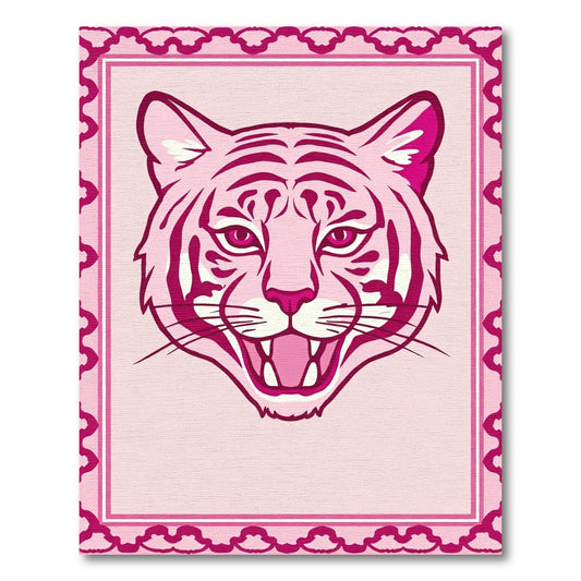 Pink Tiger Face With Decorative Border Rug
