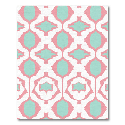 Pink Teal Arabesque Lattice Rug