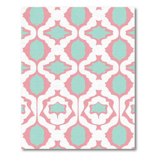 Pink Teal Arabesque Lattice Rug