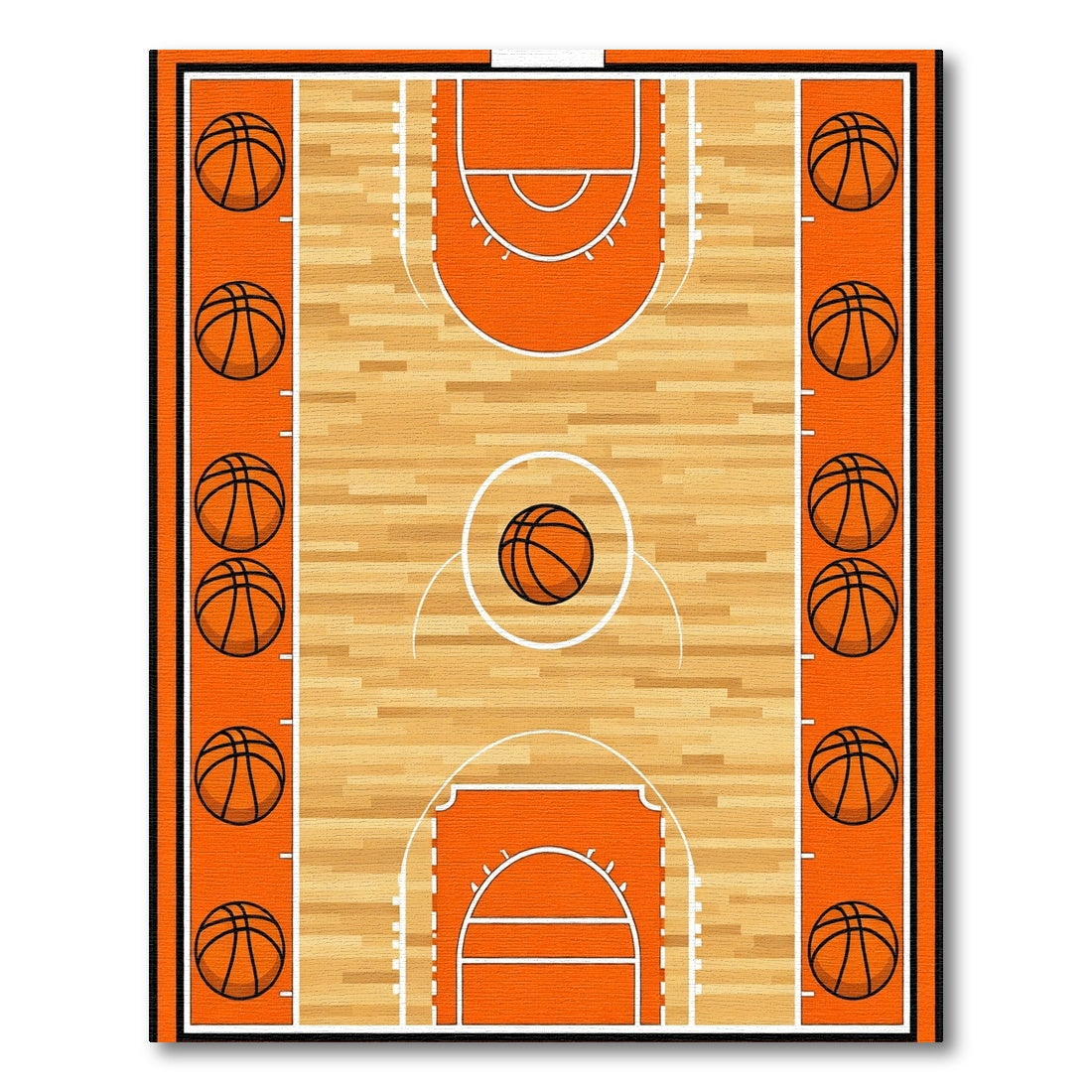 Orange Basketball Court Wood Grain Rug