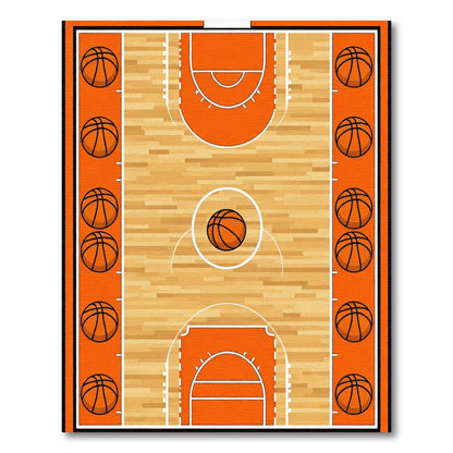 Orange Basketball Court Wood Grain Rug