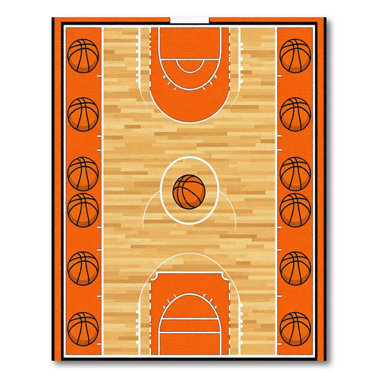 Orange Basketball Court Wood Grain Rug