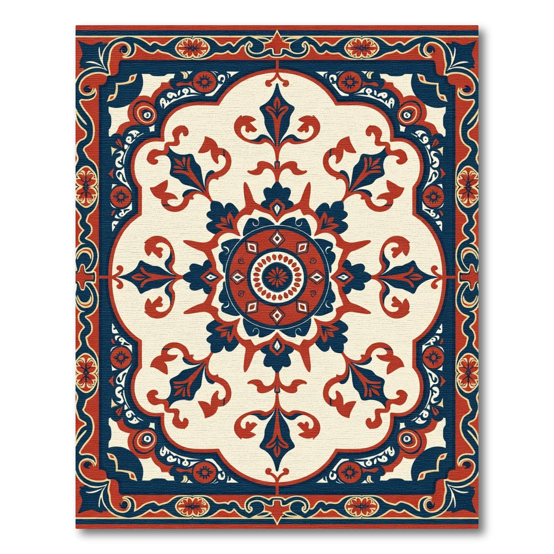 Tuscan Red Blue Medallion Floral Rug