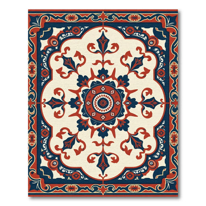 Tuscan Red Blue Medallion Floral Rug