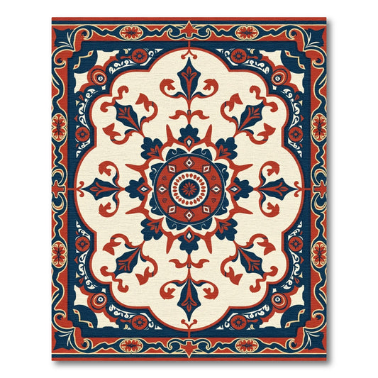 Tuscan Red Blue Medallion Floral Rug