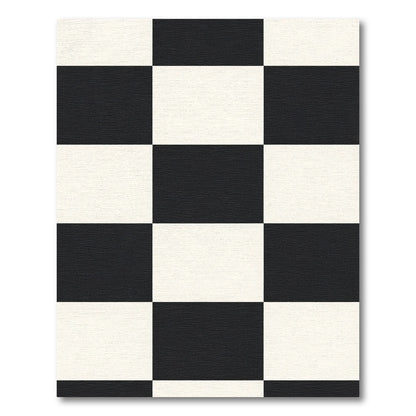 Bold Black White Square Grid Rug