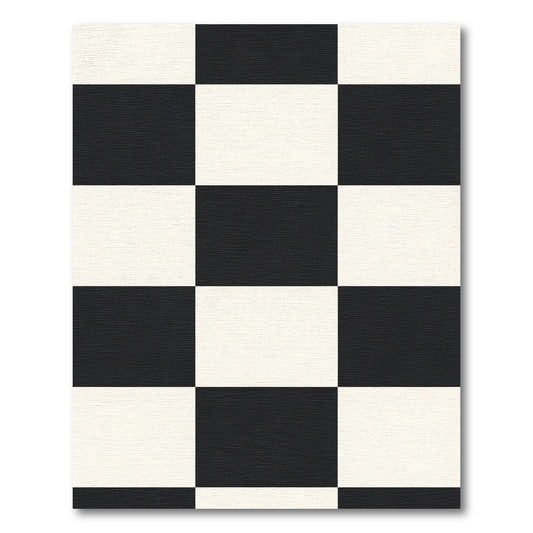 Bold Black White Square Grid Rug
