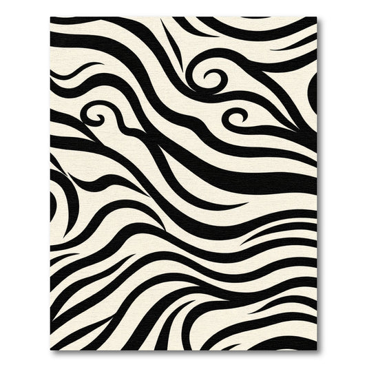 Cream Black Abstract Swirl Rug