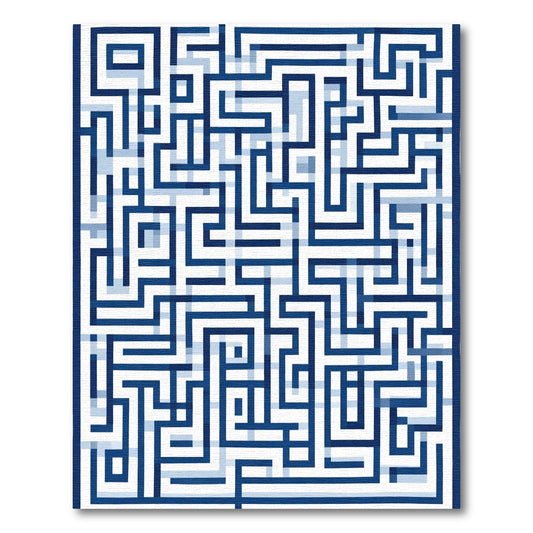 Navy Blue Geometric Labyrinth Rug