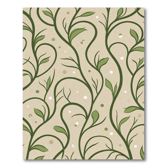 Green Vine Swirls Beige Backdrop Rug