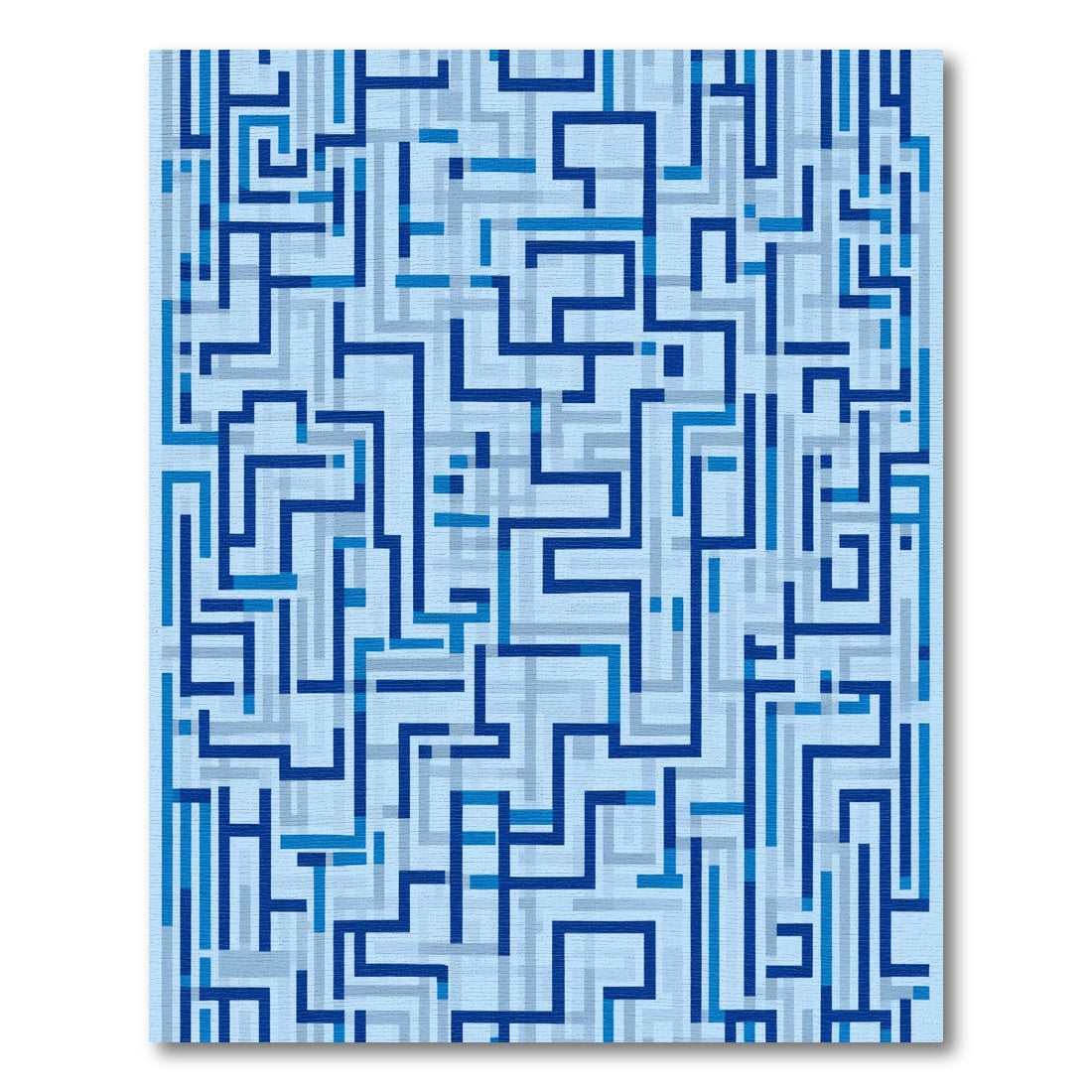 Deep Blue Geometric Maze Lines Rug