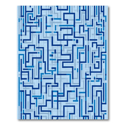 Deep Blue Geometric Maze Lines Rug
