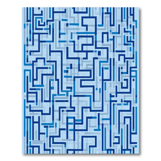 Deep Blue Geometric Maze Lines Rug
