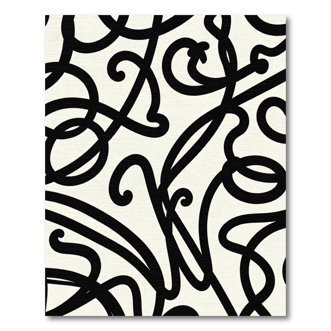 Black Swirling Calligraphic Vine Rug