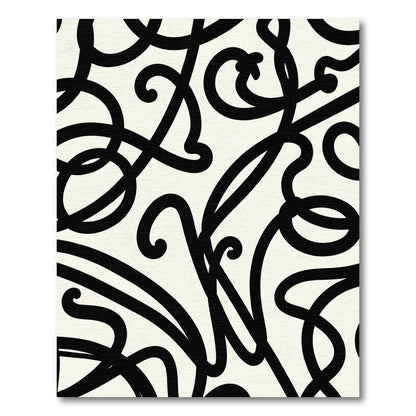 Black Swirling Calligraphic Vine Rug