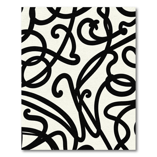 Black Swirling Calligraphic Vine Rug