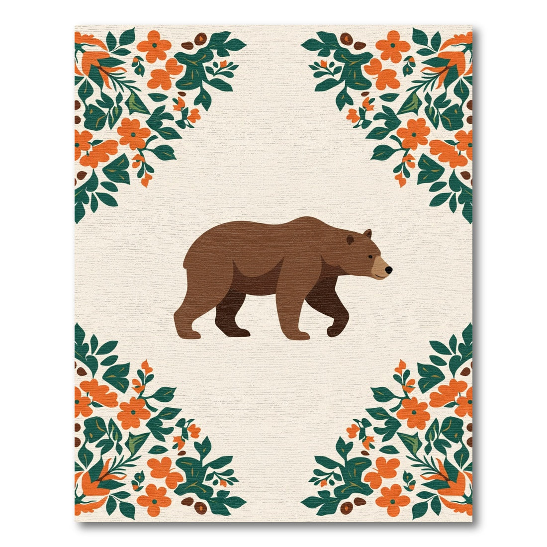 Brown Bear Floral Corner Accents Rug